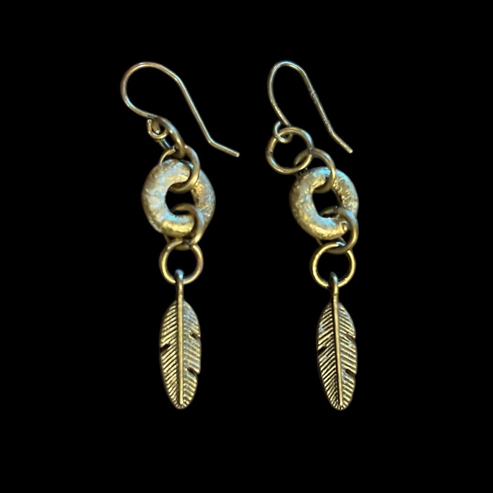 Brass African Trade Beads 200 Years Old Antique Vintage Brass Feathers Earrings